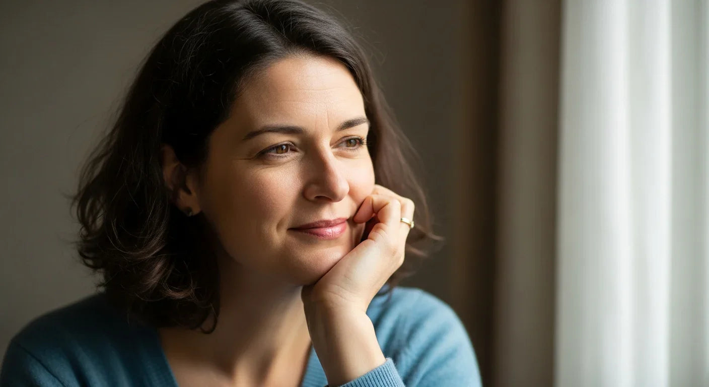 Femme sereine traversant la périménopause avec lucidité et équilibre hormonal