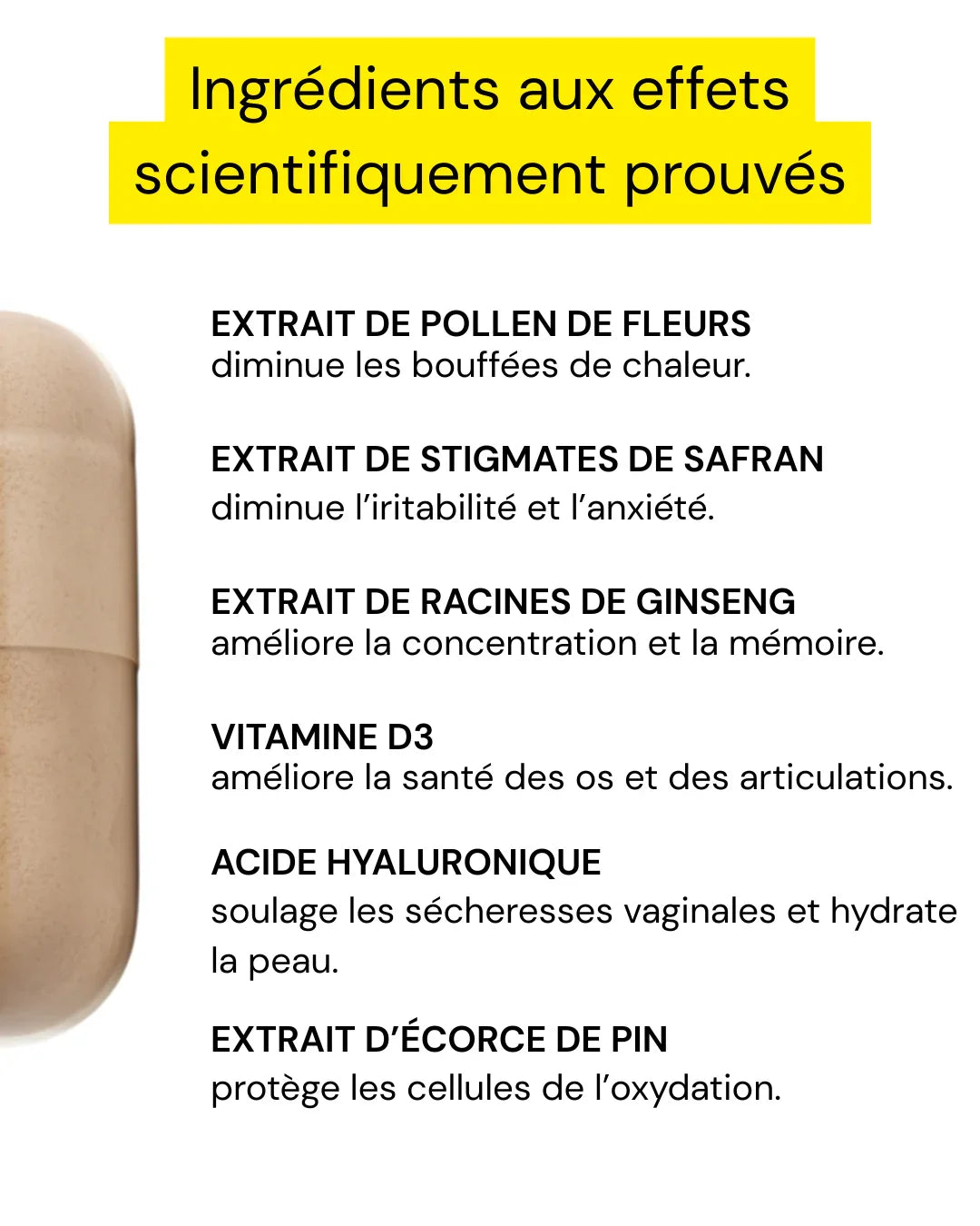 Complément ménopause, sans hormones.